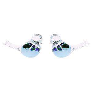 Urnwebshop Twee Kristalglazen Mini Vogel Urnen, Blauwgroene Buikjes (0.06 liter)