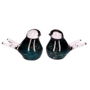 Urnwebshop Twee Kristalglazen Mini Vogel Urnen, Multiblauwe Buikjes (0.06 liter)