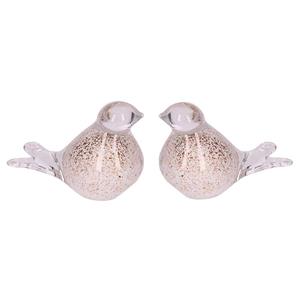 Urnwebshop Twee Kristalglazen Mini Vogel Urnen, White Golddust Buikjes (0.06 liter)