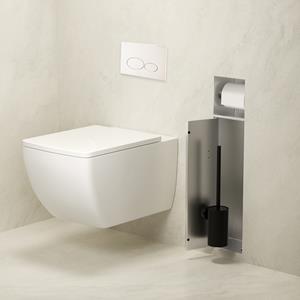 Mueller Round inbouw toiletrol en borstelhouder betegelbaar RVS