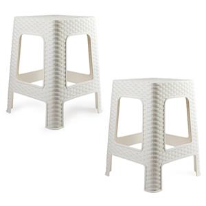 PlasticForte Zit krukjes - 2x - wit - rotan kunststof - x x cm - extra zitplaatsen -