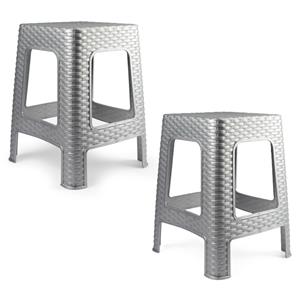PlasticForte Zit krukjes - 2x - zilvergrijs - rotan kunststof - x x cm - extra zitplaatsen -