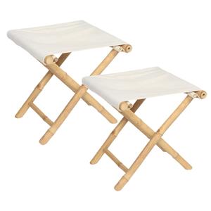 Tendance Bijzet krukje/stoel - 2x - Inklapbaar - creme wit - vouwkruk - bamboe/polyester - x x cm -