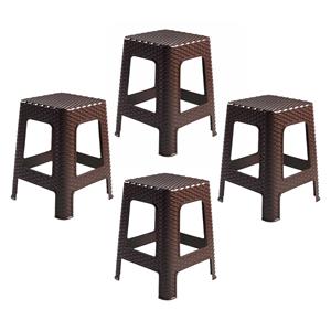 PlasticForte Zit krukjes - 4x - bruin - rotan kunststof - x x cm - extra zitplaatsen -