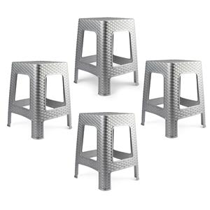 PlasticForte Zit krukjes - 4x - zilvergrijs - rotan kunststof - x x cm - extra zitplaatsen -
