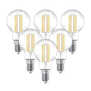 HOFTRONIC SMART Set van 6 Smart WiFi LED Filament lamp - E14 Fitting - 4,9 Watt 470 Lumen - P45 - E14 fitting - Zilveren fitting - 1800-3000K Dimbaar - Smart Gloeilampen