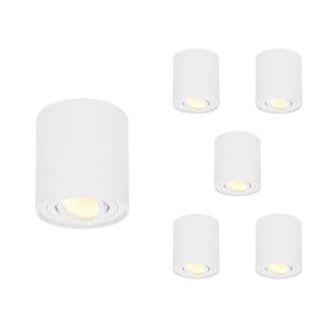 HOFTRONIC™ 6x Dimbare LED Opbouwspot plafond Ray Wit incl. GU10 spot 5W 2700K IP20 kantelbaar