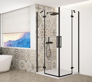 Gelco Trinity douchecabine met hoekinstap 120x80cm helder glas zwart mat
