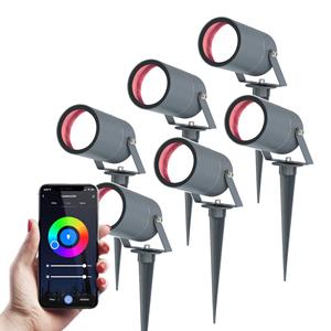HOFTRONIC SMART Set van 6 Smart Spikey Prikspots - WiFi & Bluetooth - Bedienbaar via app - RGBWW - IP65 waterdicht - Antraciet - LED Tuinverlichting