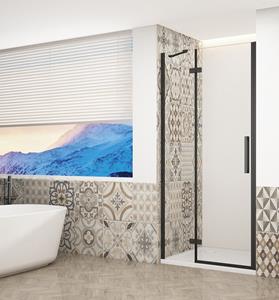 Gelco Trinity douchedeur 120cm links met helder glas zwart mat