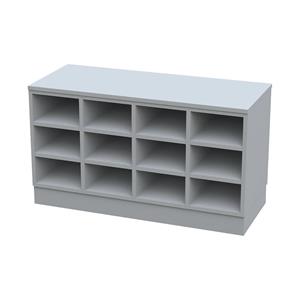 Sitover-garderobebank, enkelzijdig, met kunststof coating, 9 vakken, lengte 820 mm, grijs
