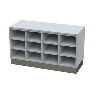 Sitover-garderobebank, enkelzijdig, met kunststof coating, 15 vakken, lengte 1360 mm, grijs, sokkel van roestvast staal