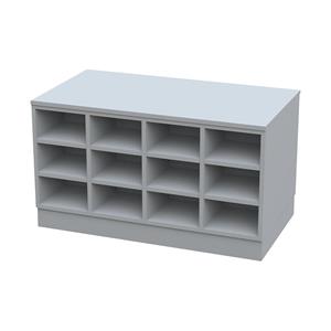 Sitover-garderobebank, dubbelzijdig, met kunststof coating, 2 x 12 vakken, lengte 1090 mm, grijs