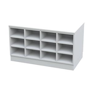 Sitover-garderobebank, dubbelzijdig, met kunststof coating, 2 x 15 vakken, lengte 1360 mm, wit