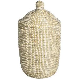 Leen Bakker Mand Noos met deksel - wit/groen - 42xØ32 cm