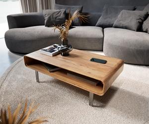 DELIFE Couchtisch Anaya 100x50 cm Akazie Natur 1 Fach L-Fuß Edelstahl