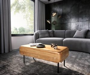 DELIFE Couchtisch Shavani 100x50 cm Akazie Natur 2 Klapptüren Metall Schwarz