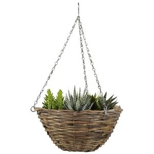 Mega Collections hang plantenbak/mand - gevlochten riet - met binnenzak - D30 x H14 cm -