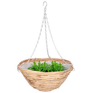 Mega Collections hang plantenbak/mand - gevlochten riet - met binnenzak - D35 x H16 cm -