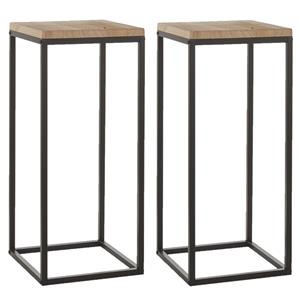 Mica Decorations Set van 2x stuks plantenstandaards Oskar vierkant hout/metaal zwart 35 x 81 cm -
