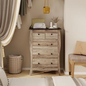 Costway Commode met 5 Laden Dressoir in Landelijke Stijl met Inklapbare Stoffen Laden Opbergkast van Hout Ladekast (Bruin)