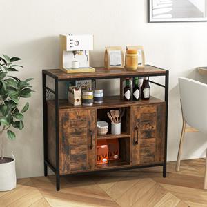 Costway Dressoir Keukenkast met 3 Haken Commode met 2 Deuren Open Vakken Verstelbare Planken Opbergkast voor Keuken 84 x 35 x 80 cm