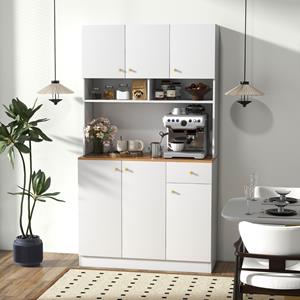 Costway Dressoir Keukenkast met Stopcontacten 4 Kasten Grote Lade Servieskast Hoge Buffetkast voor Woonkamer Eetkamer 100 x 40 x 181 cm