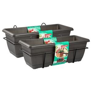 PlasticForte Balkonbak - 2x - antraciet - 50 cm - plantenbak met hanger - bloembak -