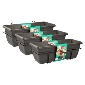 PlasticForte Balkonbak - 3x - antraciet - 50 cm - plantenbak met hanger - bloembak -