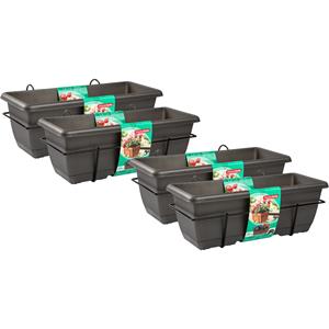 PlasticForte Balkonbak - 4x - antraciet - 50 cm - plantenbak met hanger - bloembak -