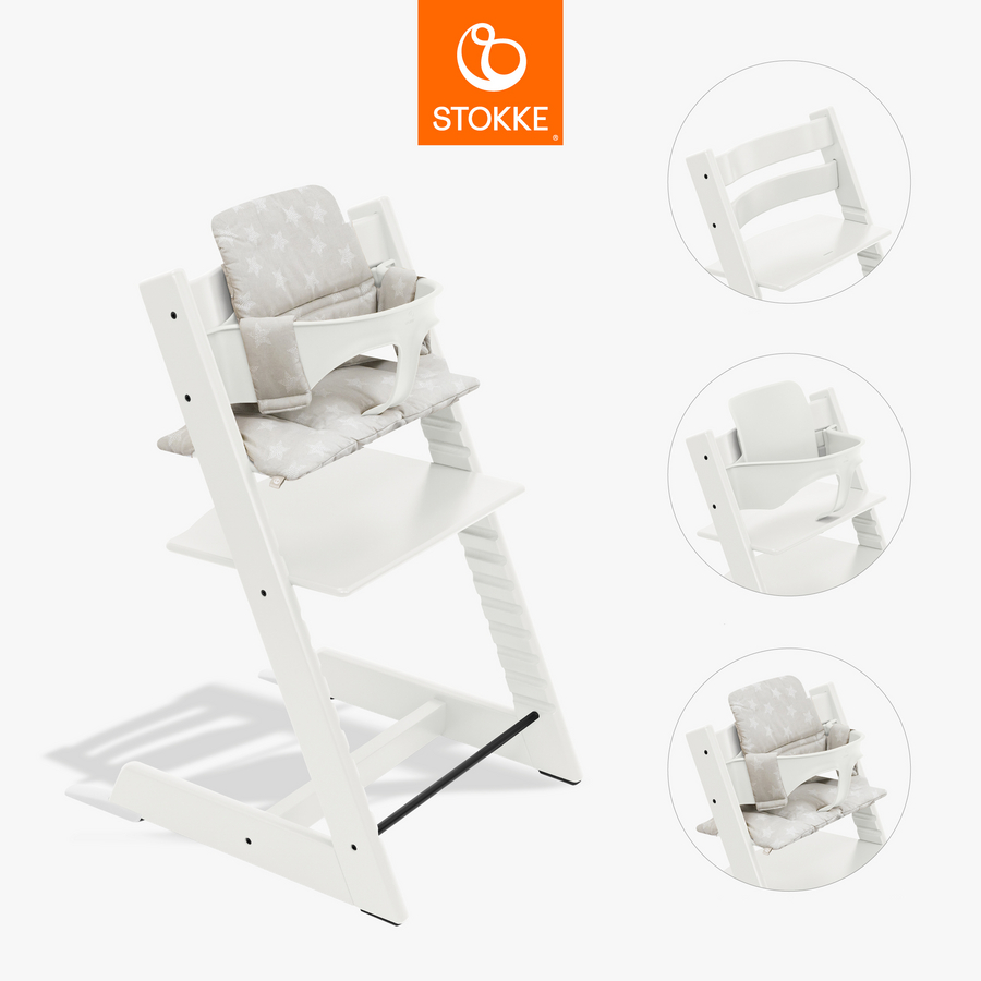 Stokke Tripp Trapp Kinderstoel beuken wit incl. kussen Stars Silver en BabySet V2 wit