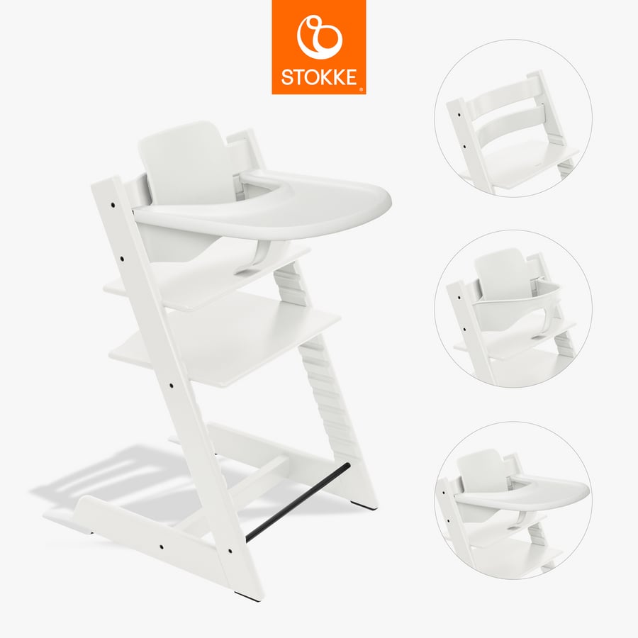 Stokke Tripp Trapp Kinderstoel beuken wit incl. dienblad wit en babyset V2 wit