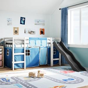 VidaXL Kinderhoogslaper met gordijnen 90x190 cm grenenhout blauw