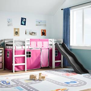 VidaXL Kinderhoogslaper met gordijnen 90x190 cm grenenhout roze