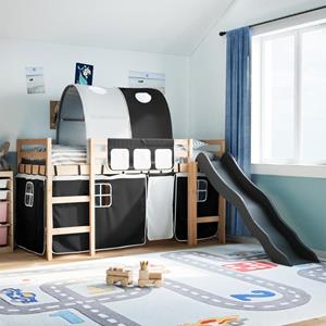 VidaXL Kinderhoogslaper met tunnel 80x200 cm grenenhout wit en zwart