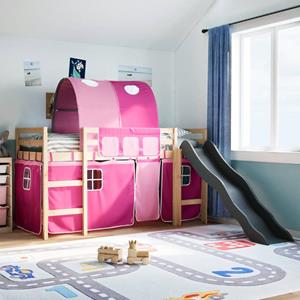 VidaXL Kinderhoogslaper met tunnel 80x200 cm massief grenenhout roze