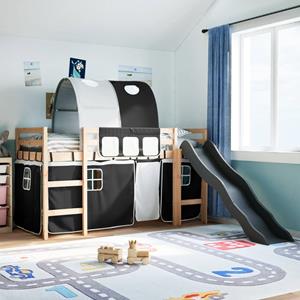 VidaXL Kinderhoogslaper met tunnel 90x200 cm grenenhout wit en zwart