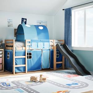 VidaXL Kinderhoogslaper met tunnel 90x200 cm massief grenenhout blauw
