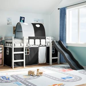 VidaXL Kinderhoogslaper met tunnel 90x200 cm grenenhout wit en zwart