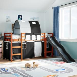 VidaXL Kinderhoogslaper met tunnel 90x200 cm grenenhout wit en zwart