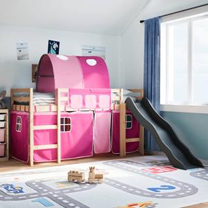 VidaXL Kinderhoogslaper met tunnel 90x190 cm massief grenenhout roze