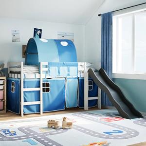 VidaXL Kinderhoogslaper met tunnel 90x190 cm massief grenenhout blauw