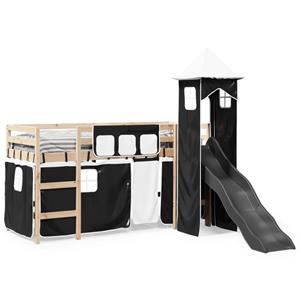 VidaXL Kinderhoogslaper met toren 80x200 cm grenenhout wit en zwart
