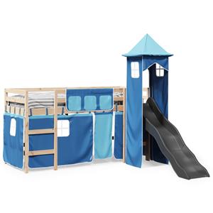 VidaXL Kinderhoogslaper met toren 80x200 cm massief grenenhout blauw