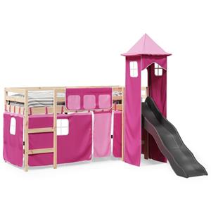 VidaXL Kinderhoogslaper met toren 80x200 cm massief grenenhout roze
