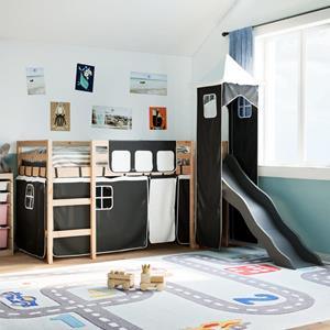 VidaXL Kinderhoogslaper met toren 90x200 cm grenenhout wit en zwart