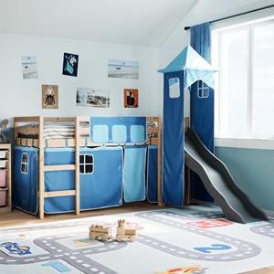 VidaXL Kinderhoogslaper met toren 90x200 cm massief grenenhout blauw