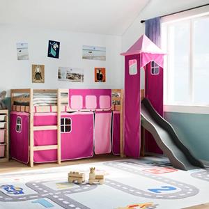 VidaXL Kinderhoogslaper met toren 90x200 cm massief grenenhout roze