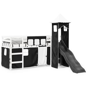 VidaXL Kinderhoogslaper met toren 90x200 cm grenenhout wit en zwart