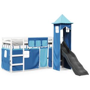 VidaXL Kinderhoogslaper met toren 90x200 cm massief grenenhout blauw
